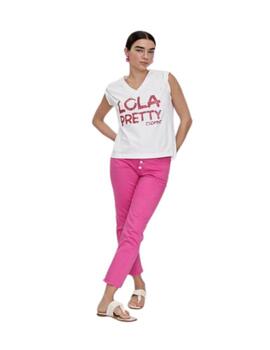 Camiseta Lola Casademunt pico pretty blanco-rosa