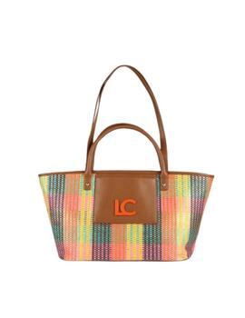 Bolso Lc Sopper doble asa efecto rafia multicolor