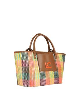 Bolso Lc Sopper doble asa efecto rafia multicolor