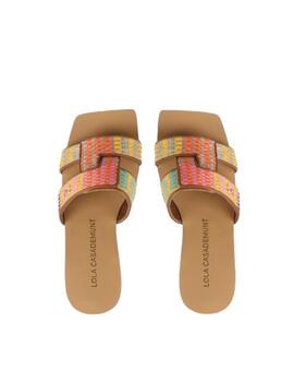 Sandalia LC plana efecto rafia multicolor