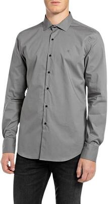 Camisa Replay en algodon cuello Italiano gris