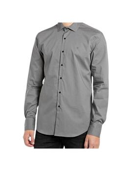 Camisa Replay en algodon cuello Italiano gris