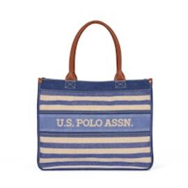 Bolso U.S.Polo Dorado tela azul-beige rayas