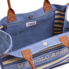 Bolso U.S.Polo Dorado tela azul-beige rayas