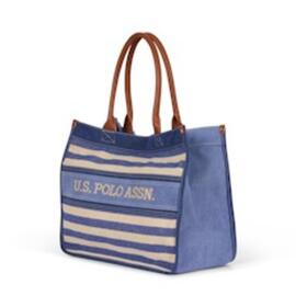 Bolso U.S.Polo Dorado tela azul-beige rayas