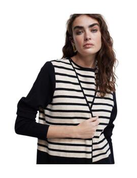 Cardigan LC largo de rayas urban negro-crudo