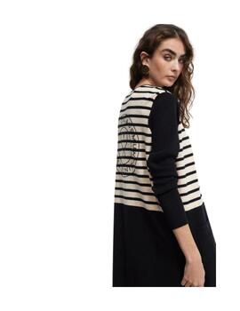 Cardigan LC largo de rayas urban negro-crudo