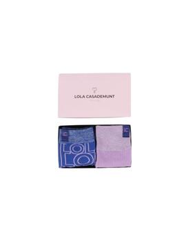 Pack caja 2 calcetines monograma+liso azul- lila