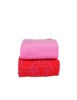 Pack caja 2 calcetines monograma+ liso rosa -rojo