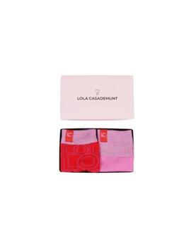 Pack caja 2 calcetines monograma+ liso rosa -rojo