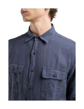 Camisa Replay hombre lino azul