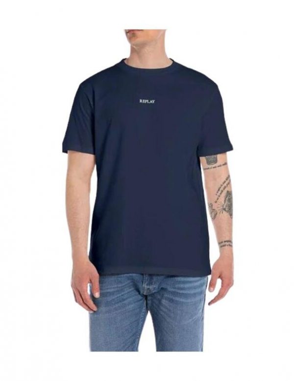 Camiseta Replay cuello redondo basic logo en pecho azul marino - Imagen 3