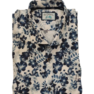 Camisa La Vespita estampada flores azul y blanca