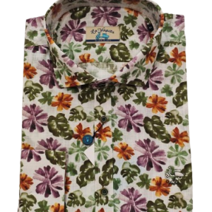 Camisa La Vespita estampada flores verde y morado