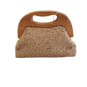 Bolso asa madera bordado flores marrón