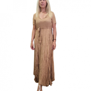 Vestido largo con pico arrugado marrón
