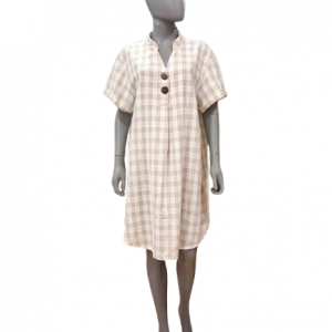 Vestido cuadros beige y blanco