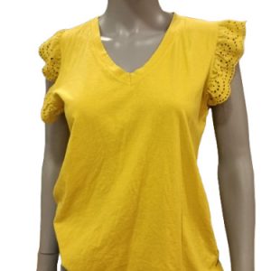 Camiseta en algodón con pico y volante