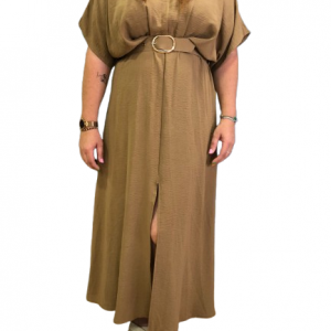 Vestido largo marrón con cinturón