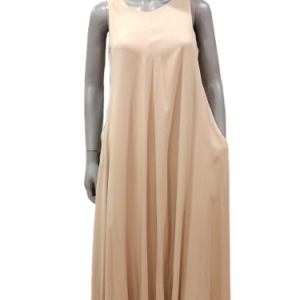 Vestido largo liso beige con bolsillos