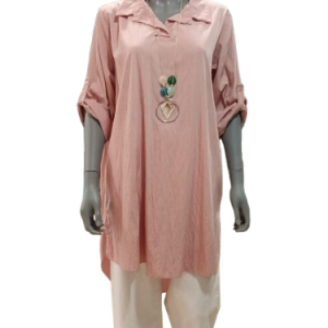 Blusa larga con manga larga cuello pico