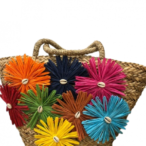 Bolso paja grande flores de colores