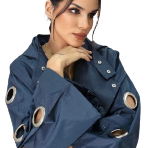 Gabardina Koker. Mujer. detalles en brazos con Argollas. Color marino